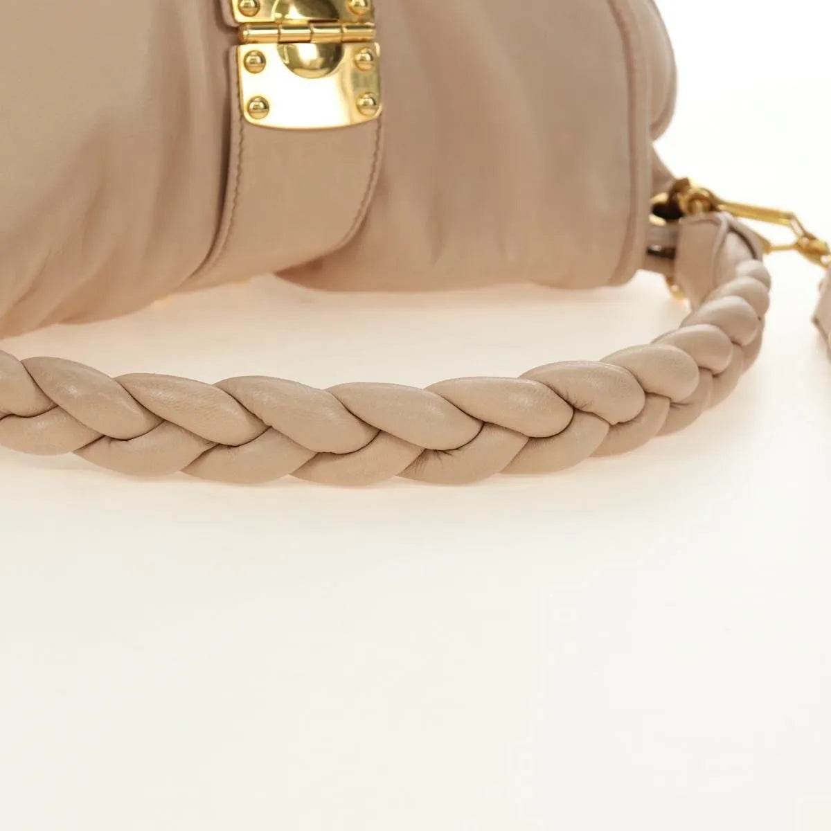 Miu Miu Madras Convertible Lock Tote Leather Pink_Gold Leather Handbag (Pre-Owned)