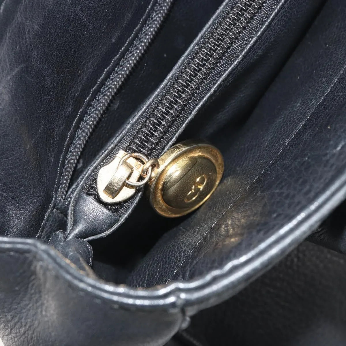 Christian Dior Vintage Cd Logo Tote Leather Black Leather Handbag (Pre-Owned)
