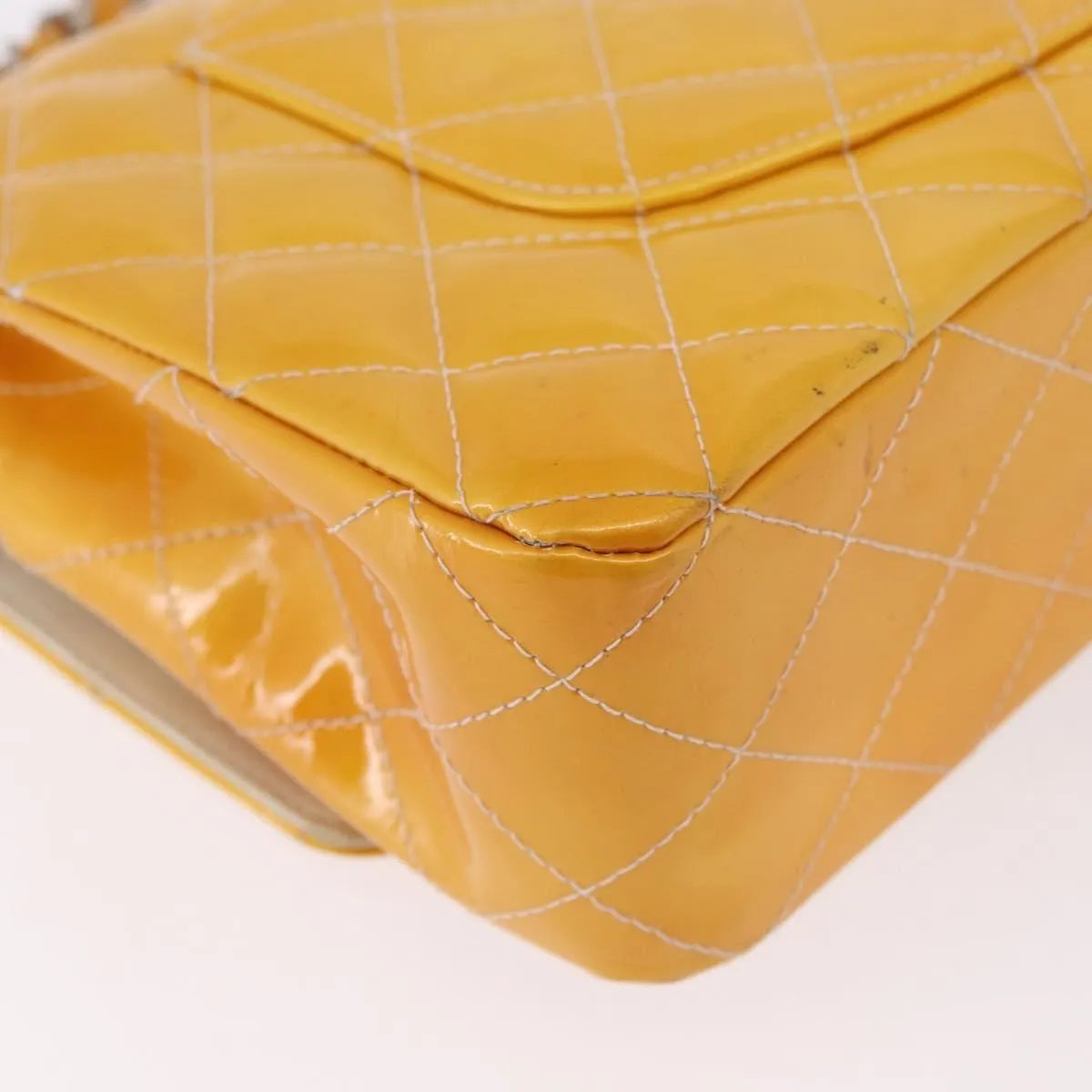 Chanel Timeless - Classic Double Flap Quilted Patent Yellow Patent_Leather Shoulder Bag Bag (Pre-Owned)