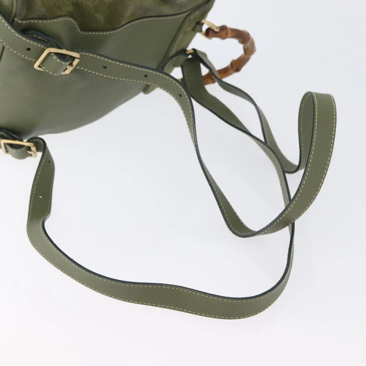 Gucci Gucci Bamboo Daim Khaki Leather Backpack Bag (Pre-Owned)