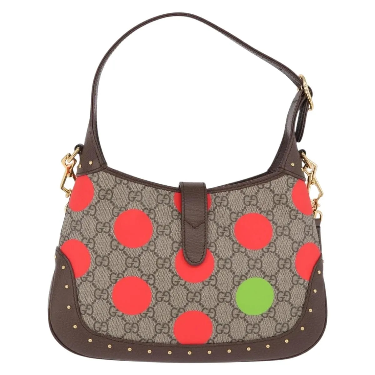 Gucci Jackie 1961 Hobo Studded Printed Gg Coated Canvas Beige Canvas Handbag (Pre-Owned)