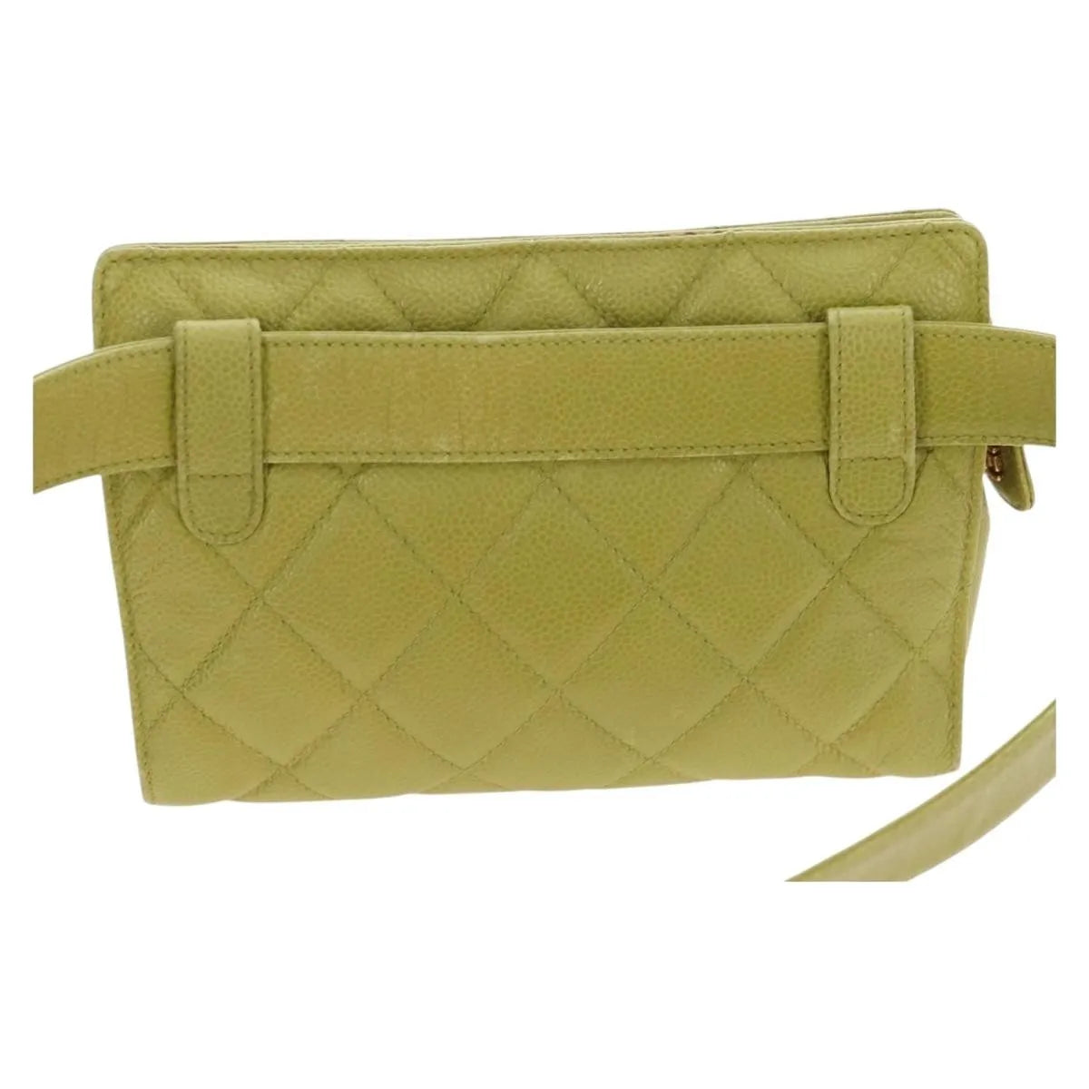 Chanel Vintage Zip Belt Quilted Caviar Yellow Leather Shoulder Bag Bag (Pre-Owned)