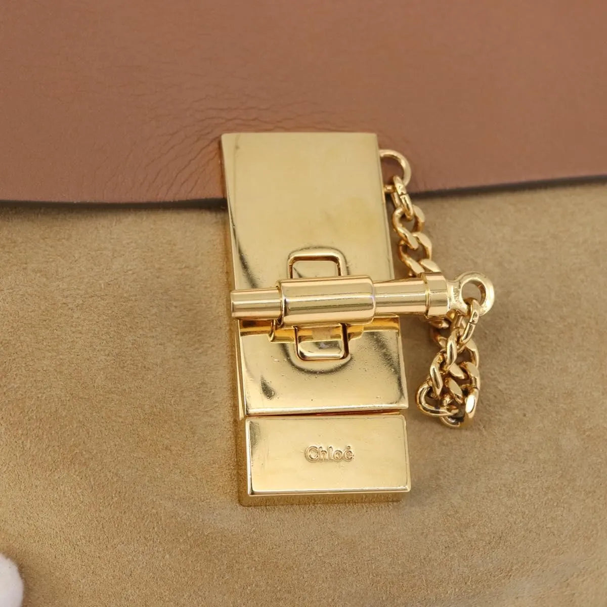 Chloe Drew Shoulder Leather Beige Suede Handbag (Pre-Owned)