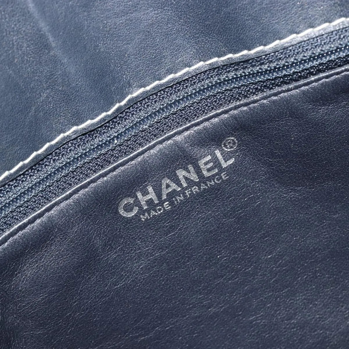 Chanel Vintage Chocolate Bar Tote Quilted Lambskin Navy Leather Tote Bag Bag (Pre-Owned)