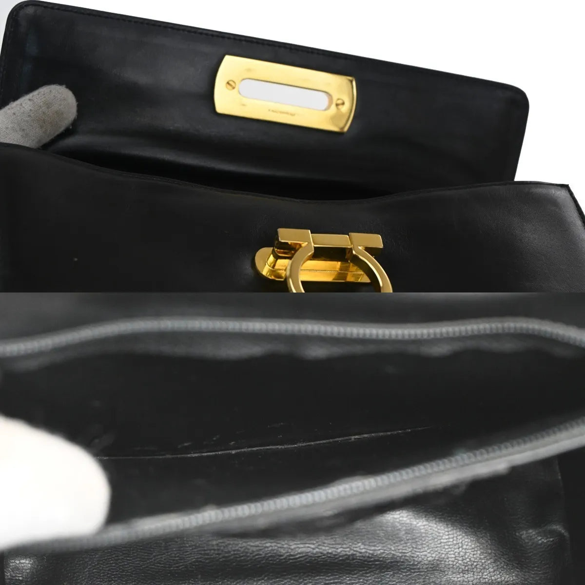 Salvatore Ferragamo Gancini Leather Black Leather Shoulder Bag Bag (Pre-Owned)
