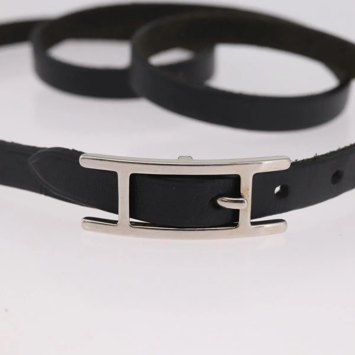 Hermes Hapi 3 Leather With Metal Black Leather Bracelet Jewelry (Pre-Owned)
