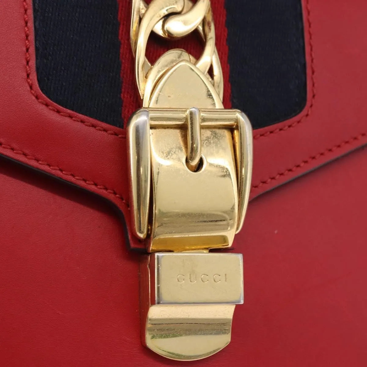 Gucci Sylvie Belt Leather Red Leather Handbag (Pre-Owned)