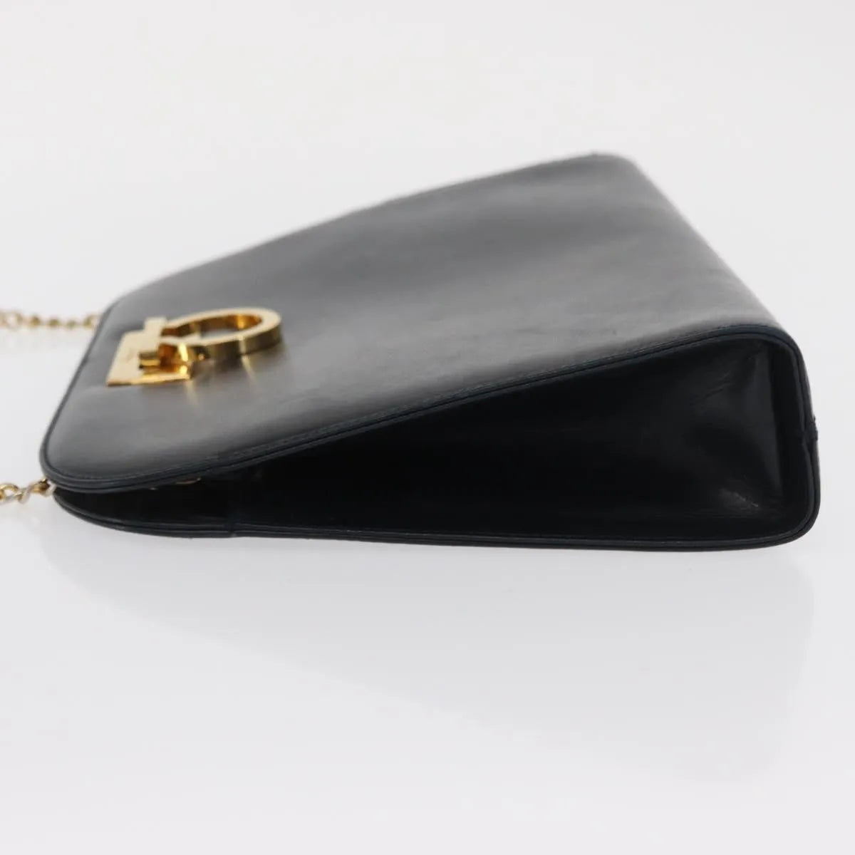 Salvatore Ferragamo Vintage Gancini Chain Leather Navy Leather Shoulder Bag Bag (Pre-Owned)