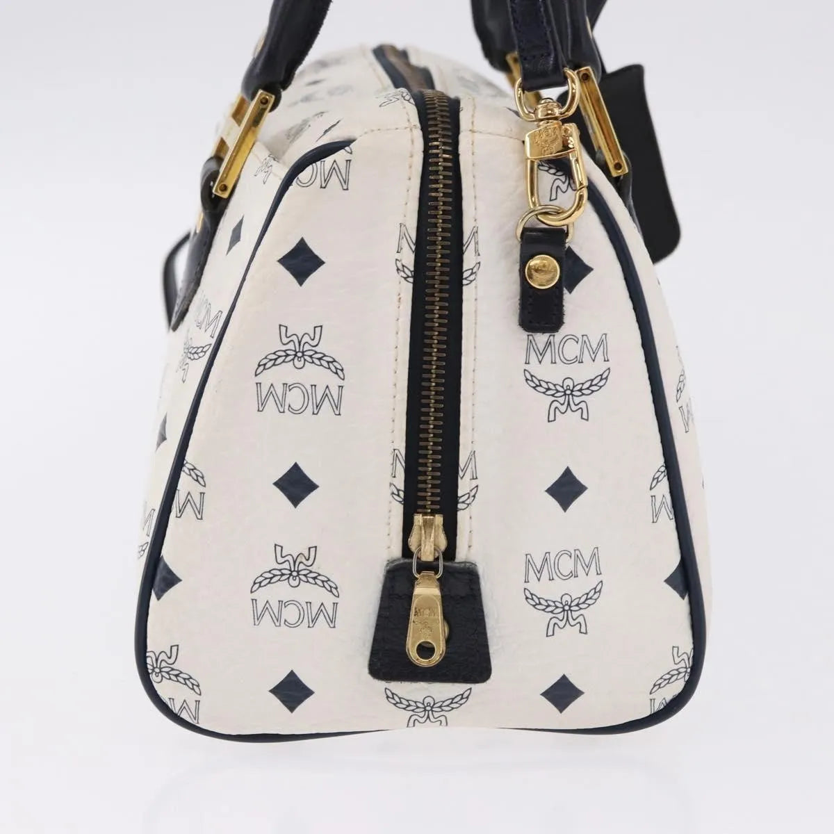 MCM Visetos Logogramme Leather White Leather Handbag (Pre-Owned)