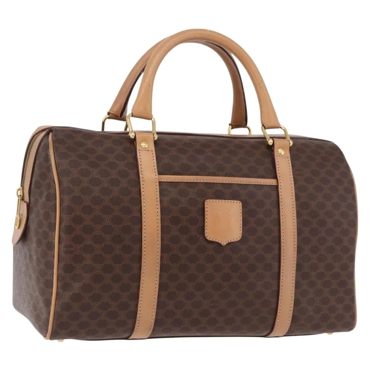 Celine Vintage Macadam Boston Canvas And Leather Brown Pvc Handbag (Pre-Owned)