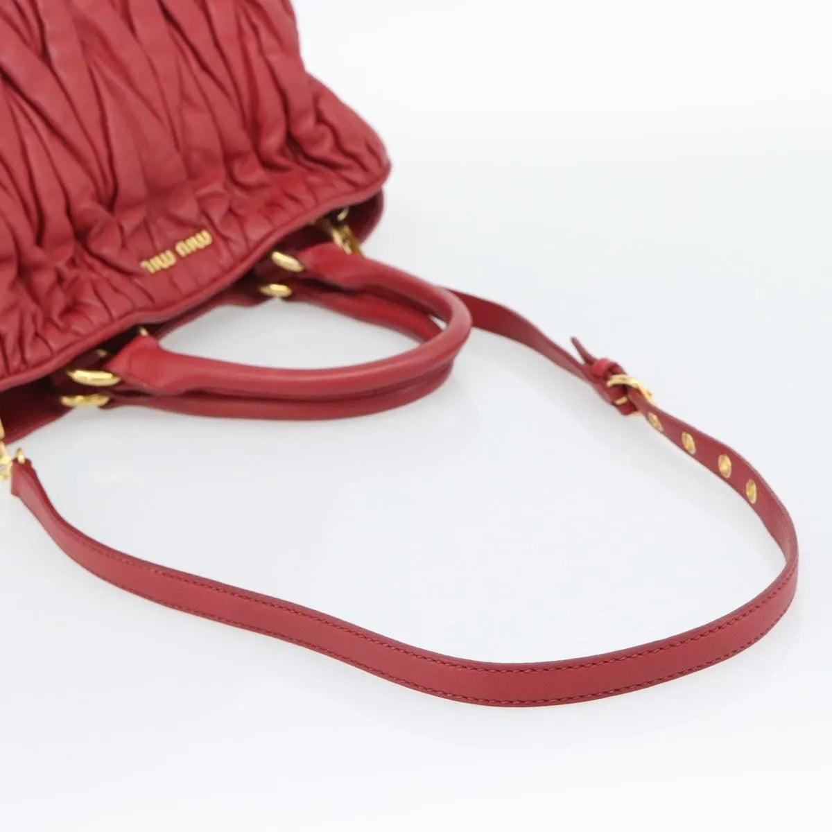 Miu Miu Matelassé Nappa Leather Top Handle Bag Leather Red Leather Shoulder Bag Bag (Pre-Owned)