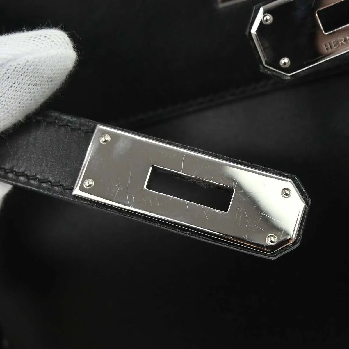 Hermes Kelly Handbag Black Box Calf With Palladium Hardware Black Leather Handbag (Pre-Owned)