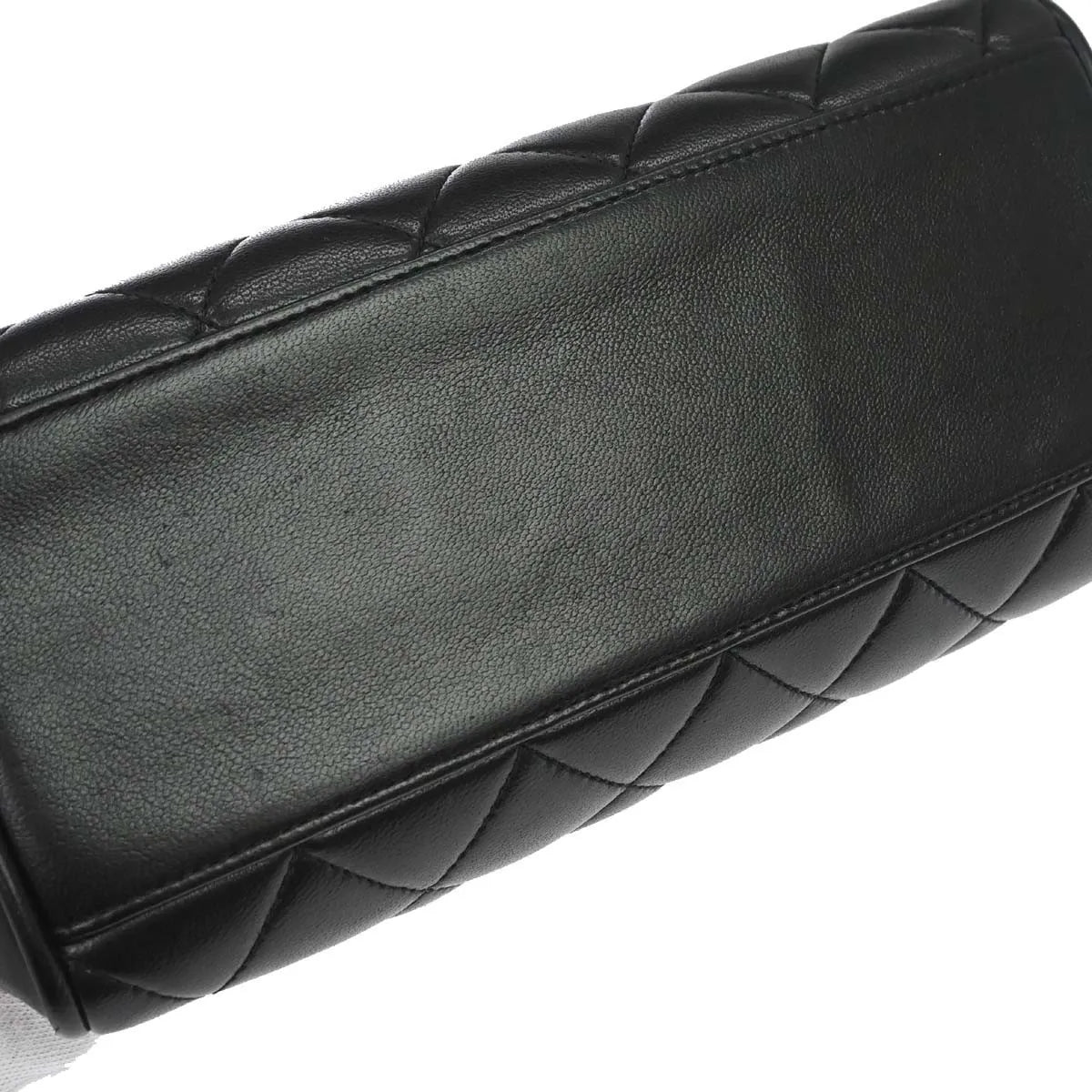 Chanel Vintage Top Handle Flap Quilted Lambskin Black Calfskin Handbag (Pre-Owned)