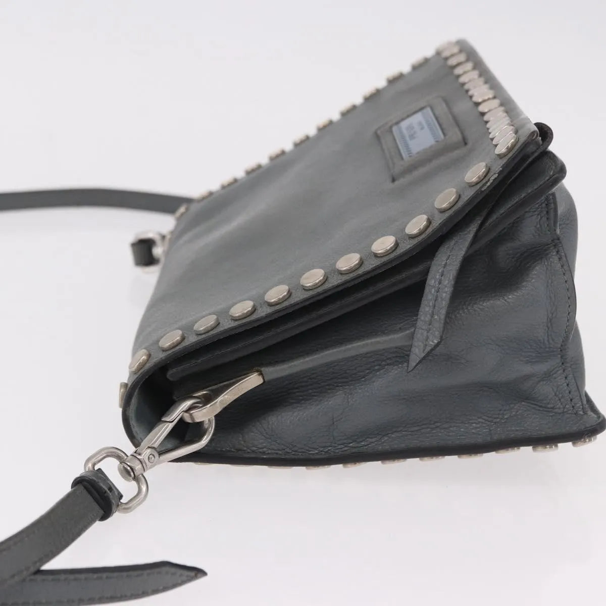 Prada Etiquette Flap Studded Glace Calfskin Gray Leather Shoulder Bag Bag (Pre-Owned)