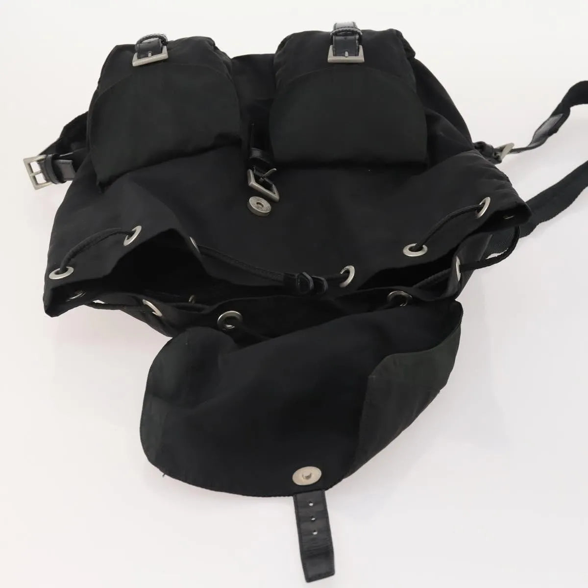 Prada Double Front Pocket Tessuto Black Nylon Backpack Bag (Pre-Owned)