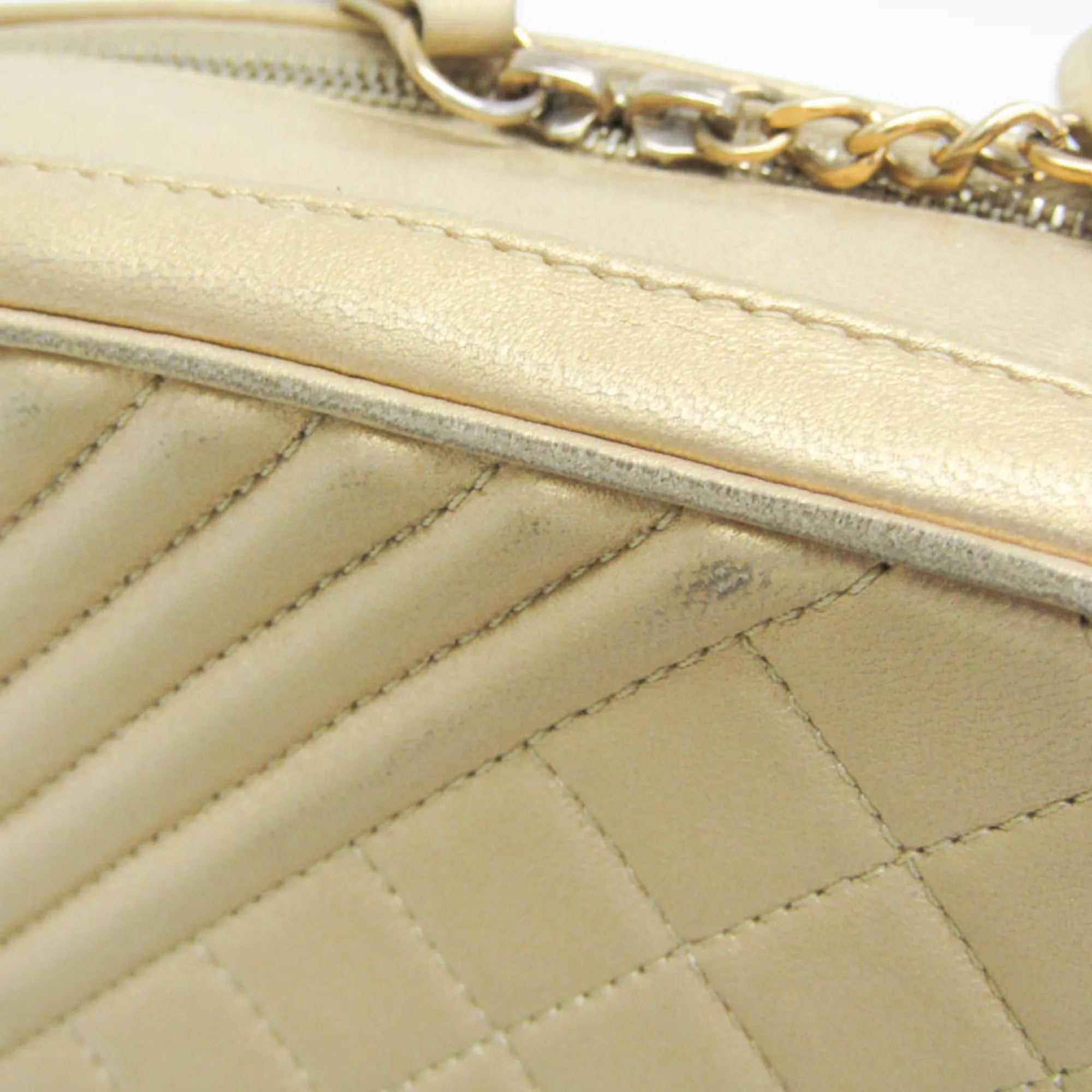 Chanel Coco Boy Camera Quilted Leather Gold Leather Shoulder Bag Bag (Pre-Owned)