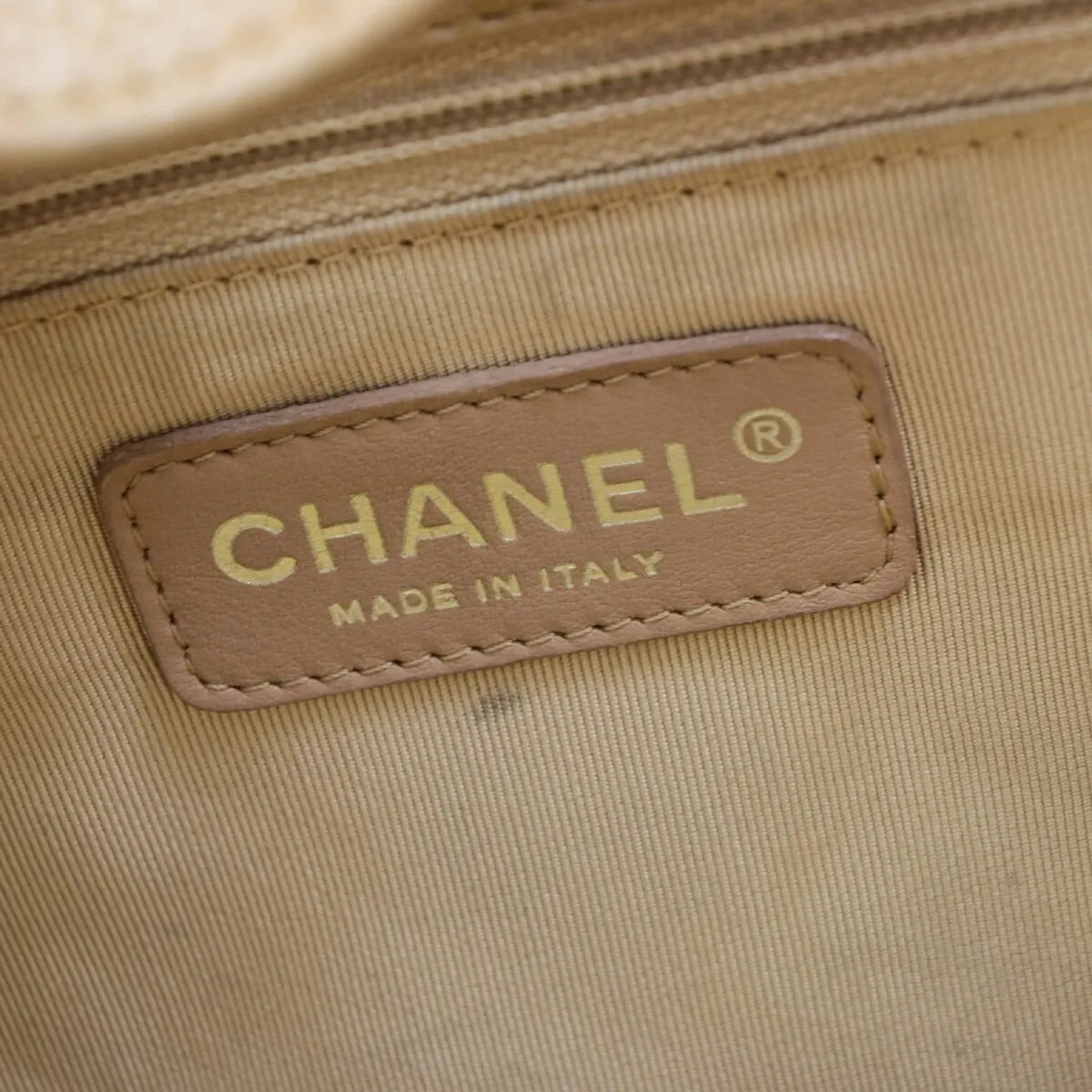 Chanel Petite Shopping Tote Quilted Caviar Beige Leather Bag (Pre-Owned)
