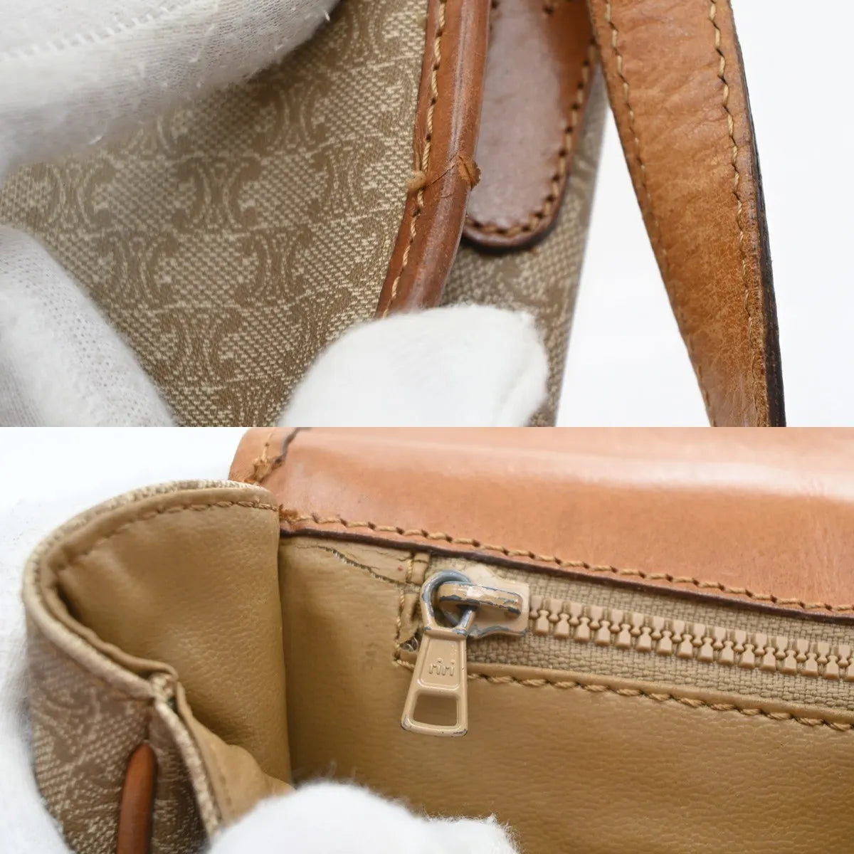 Celine Vintage Macadam Canvas And Leather Beige Canvas Handbag (Pre-Owned)