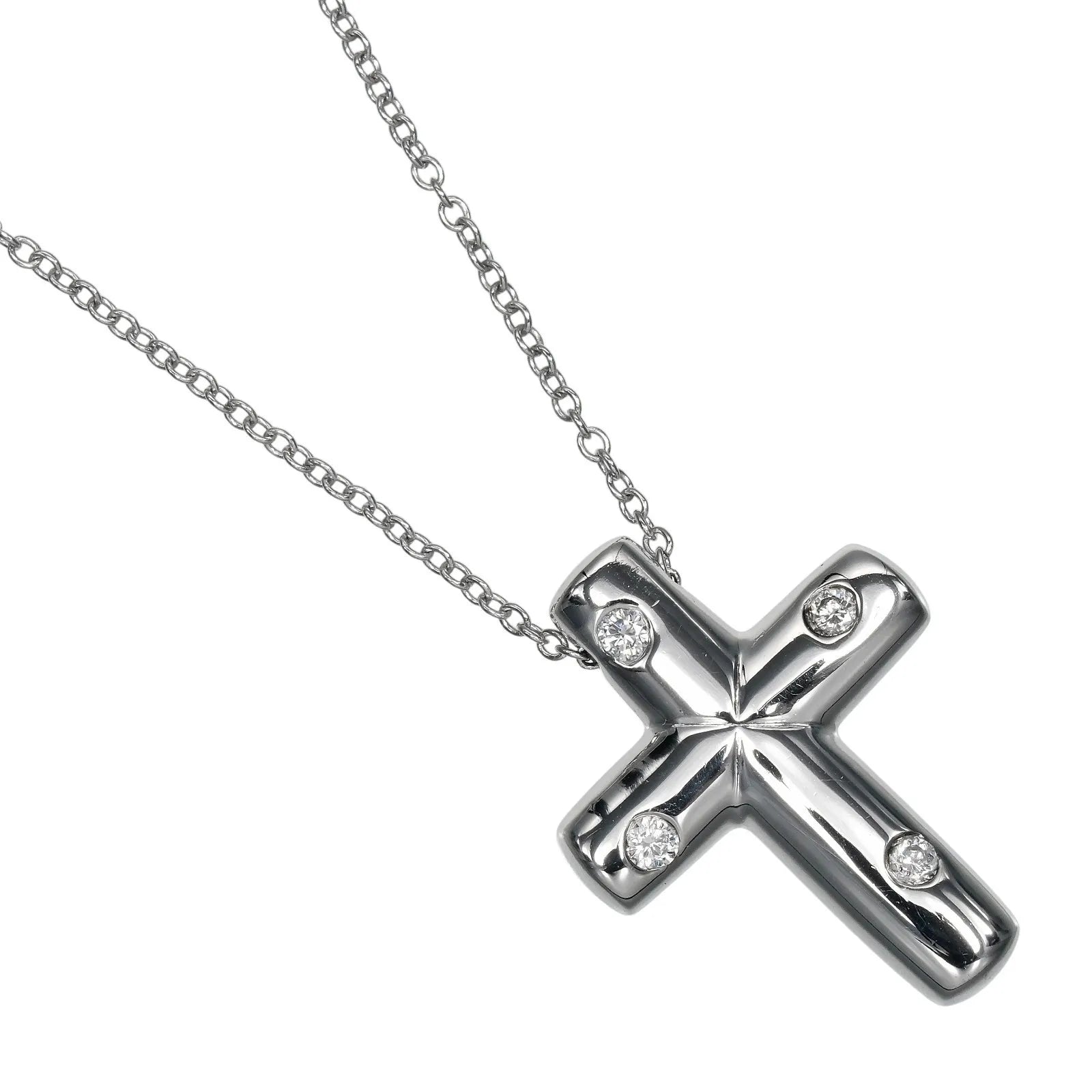 Tiffany & Co. Cross Pendant Platinum And Diamonds Silver Platinum Necklace Jewelry (Pre-Owned)