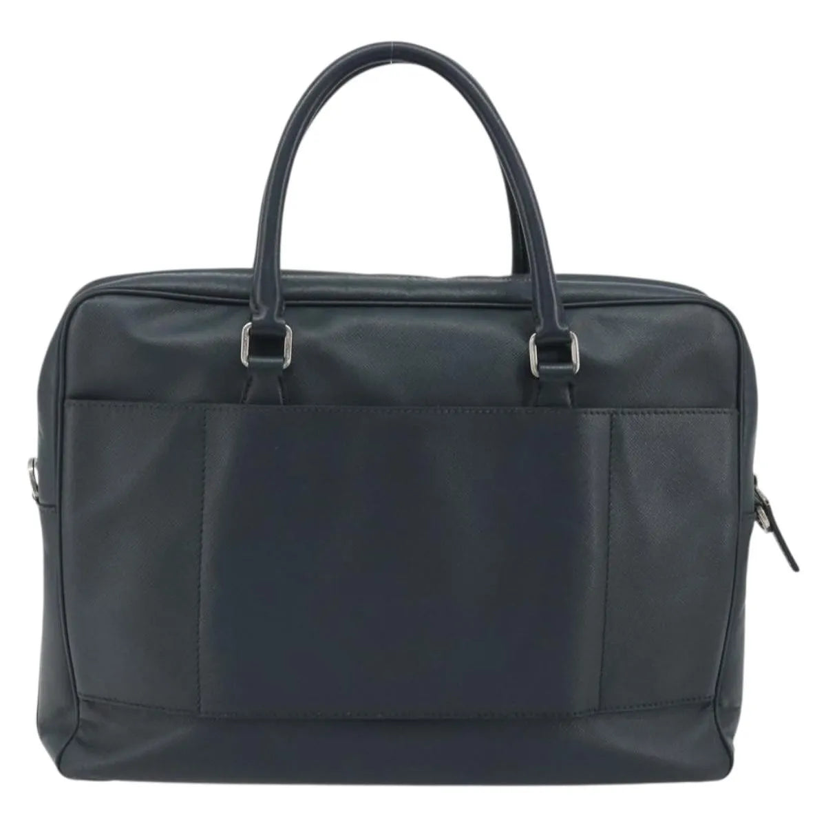 Prada Zip Around Saffiano Leather Navy Leather Briefcase Bag (Pre-Owned)