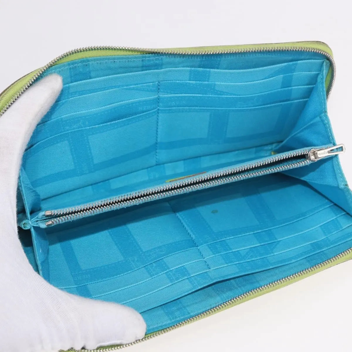 Hermes Azap Zip Around Wristlet Wallet With Lucky Strap Epsom Green Leather Wallets Accessory (Pre-Owned)