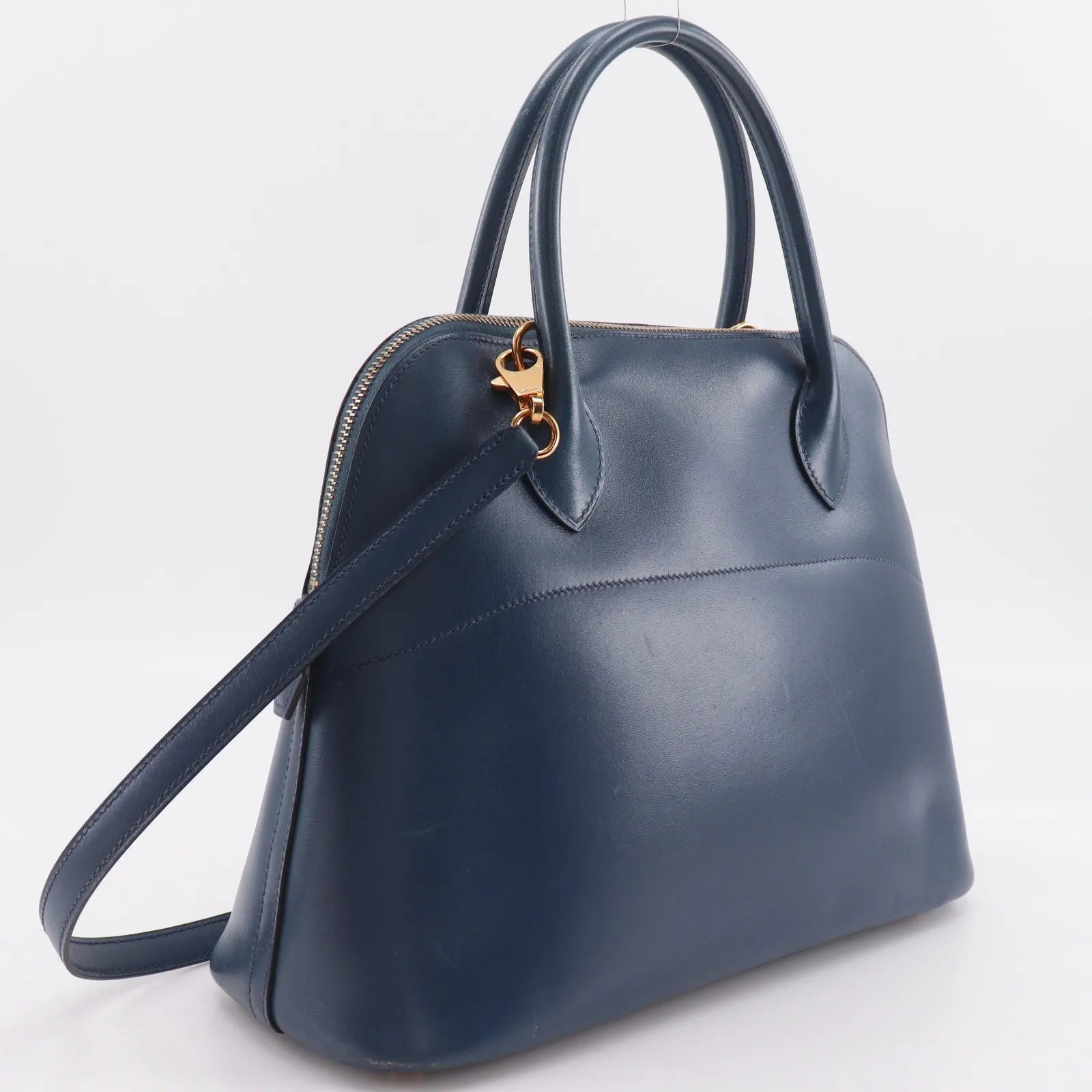 Hermes Bolide Box Calf Navy Leather Handbag (Pre-Owned)
