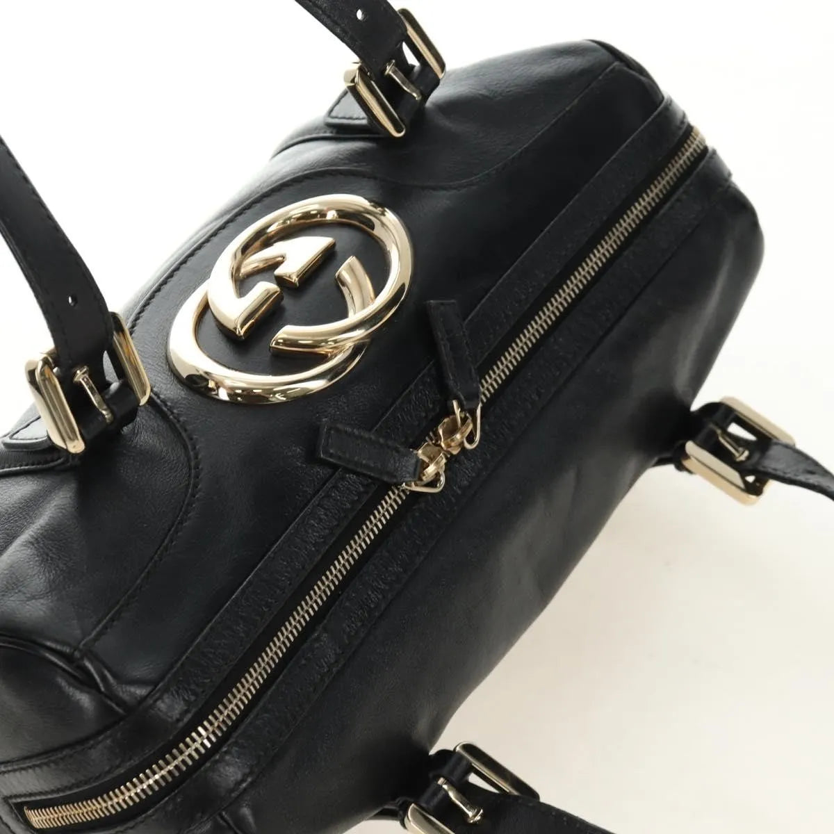 Gucci Britt Boston Duffle Leather Black Leather Handbag (Pre-Owned)