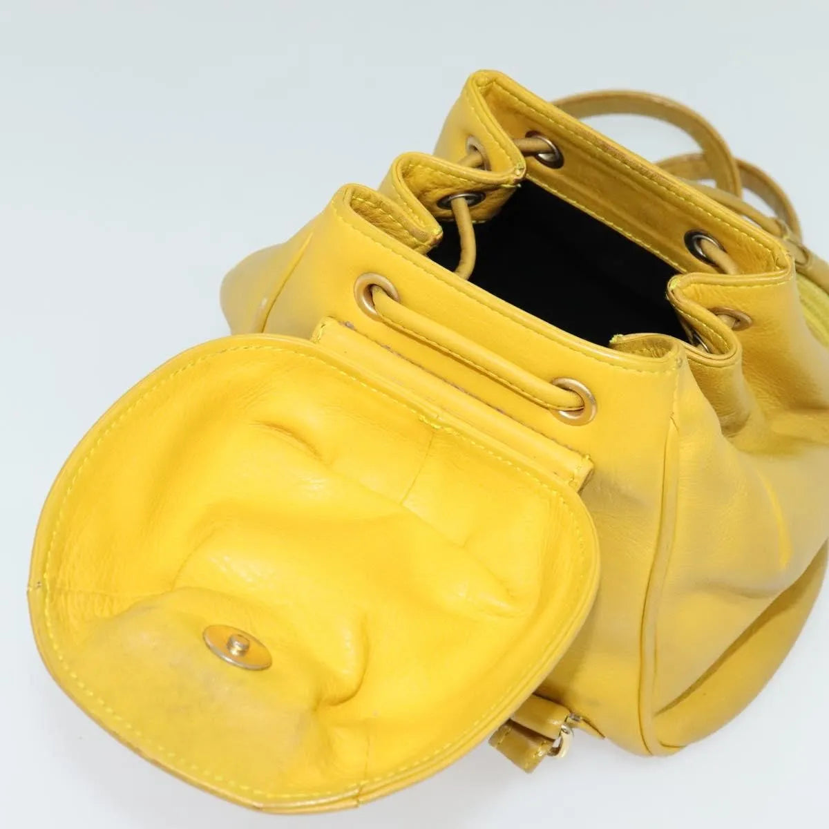 Christian Dior Vintage Flap Leather Yellow Leather Backpack Bag (Pre-Owned)