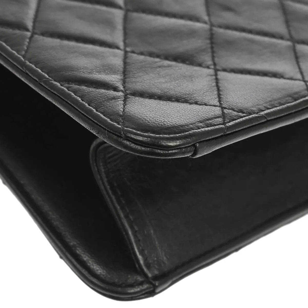 Chanel Vintage Classic Flap Quilted Lambskin Black Leather Shoulder Bag Bag (Pre-Owned)