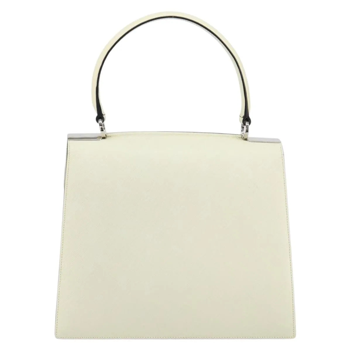 Salvatore Ferragamo Double Gancini Top Handle Saffiano Leather White Leather Handbag (Pre-Owned)