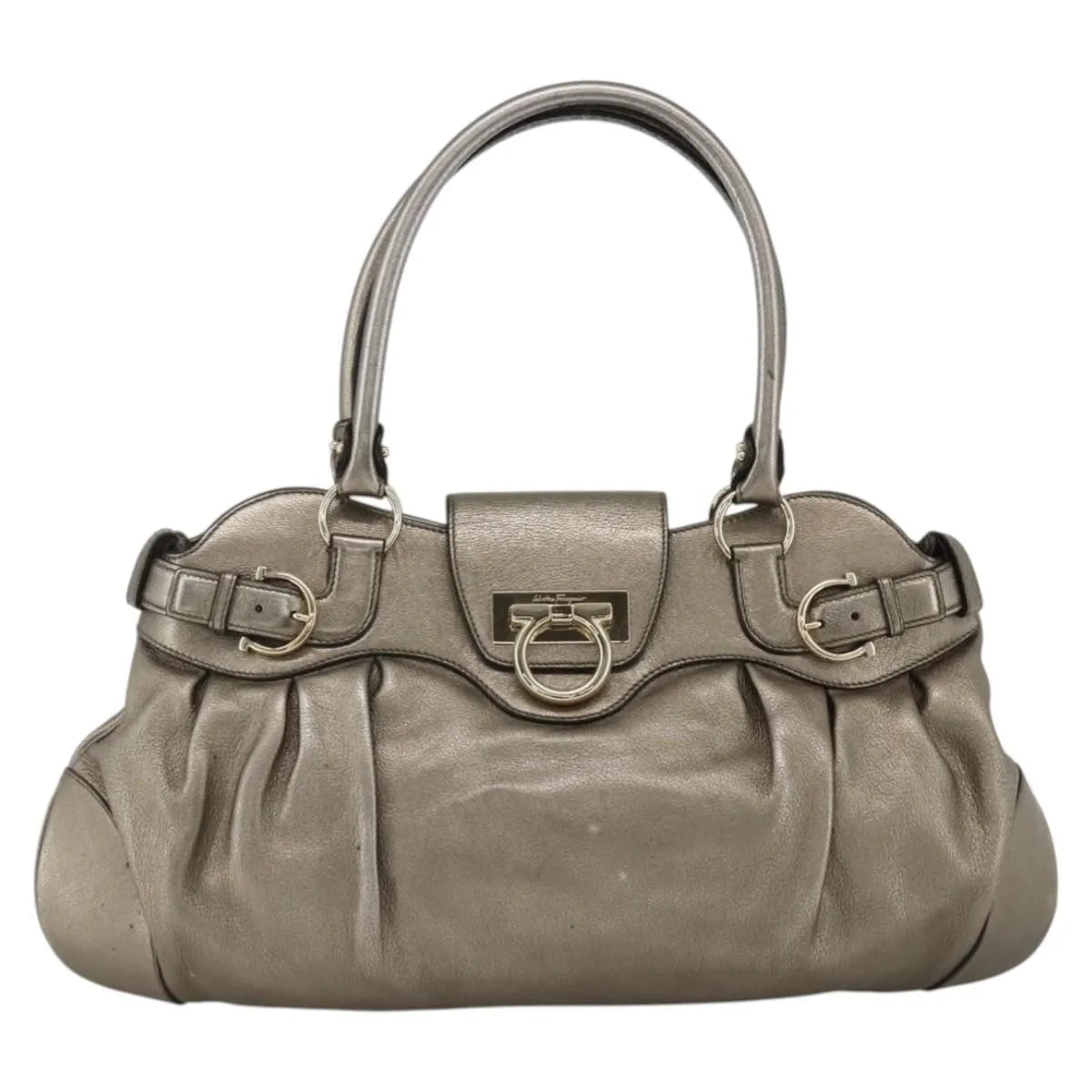 Salvatore Ferragamo Gancini Leather Silver Leather Handbag (Pre-Owned)