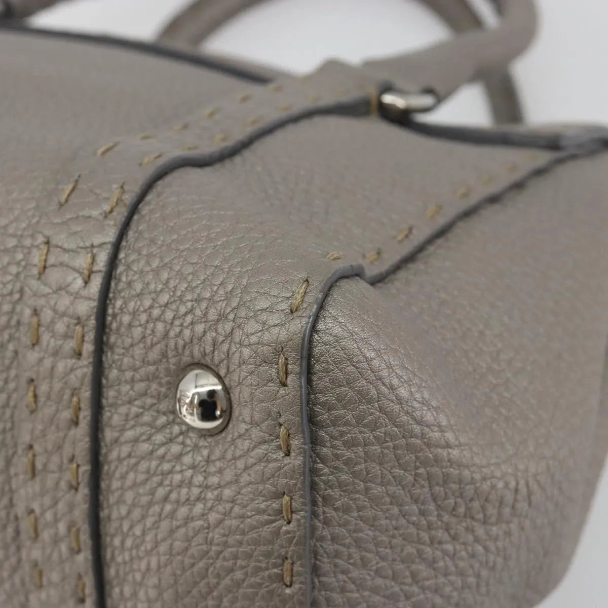 Fendi Selleria Linda Satchel Pebbled Leather Gray Leather Handbag (Pre-Owned)