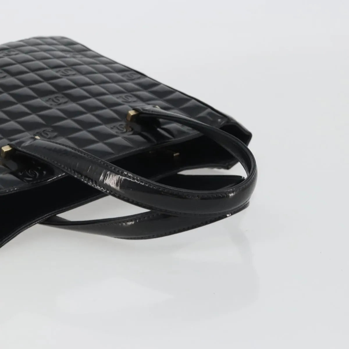 Chanel Chocolate Bar Cc Tote Quilted Patent Black Patent_Leather Tote Bag Bag (Pre-Owned)