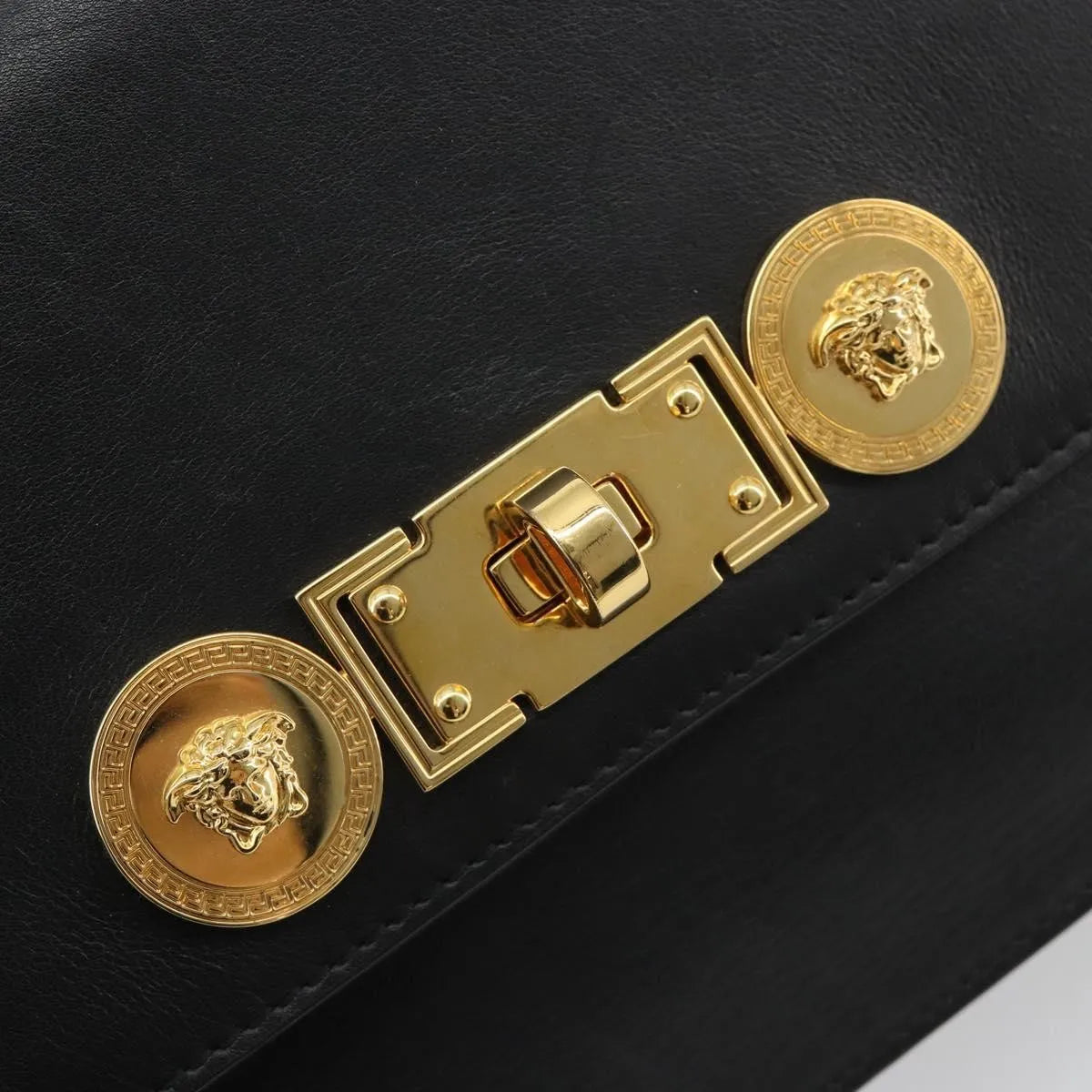 Versace Medusa Flap Chain Leather Black Leather Shoulder Bag Bag (Pre-Owned)