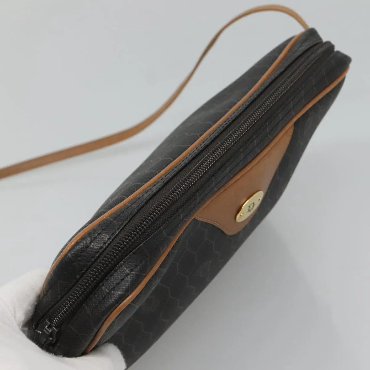 Christian Dior Vintage Honeycomb Canvas And Leather Black Canvas Shoulder Bag Bag (Pre-Owned)