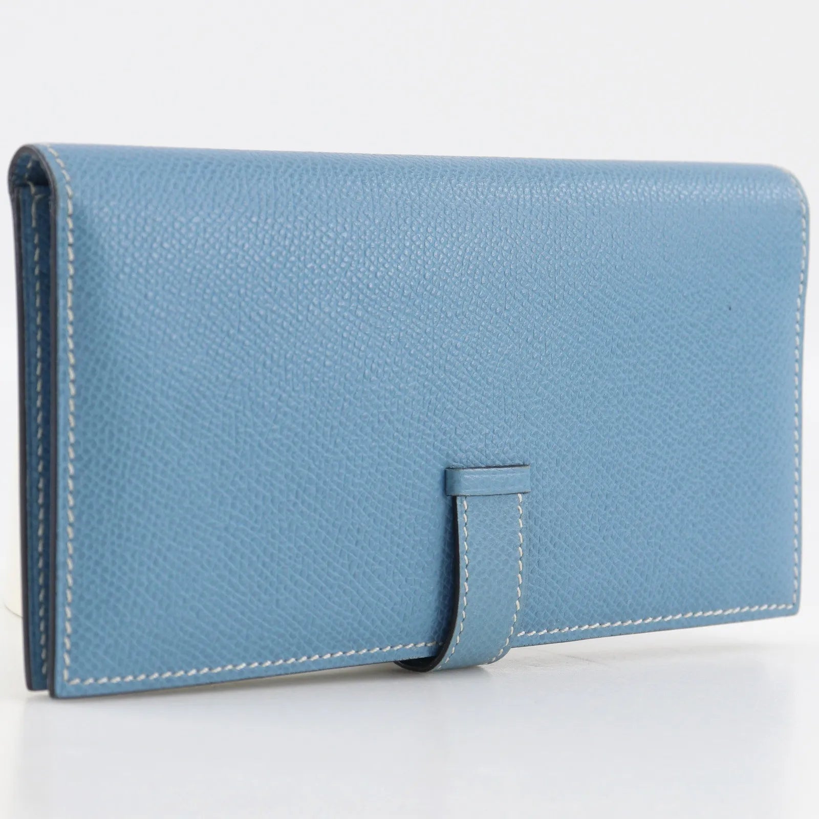 Hermes Bearn Epsom Blue Leather Wallets Accessory (Pre-Owned)