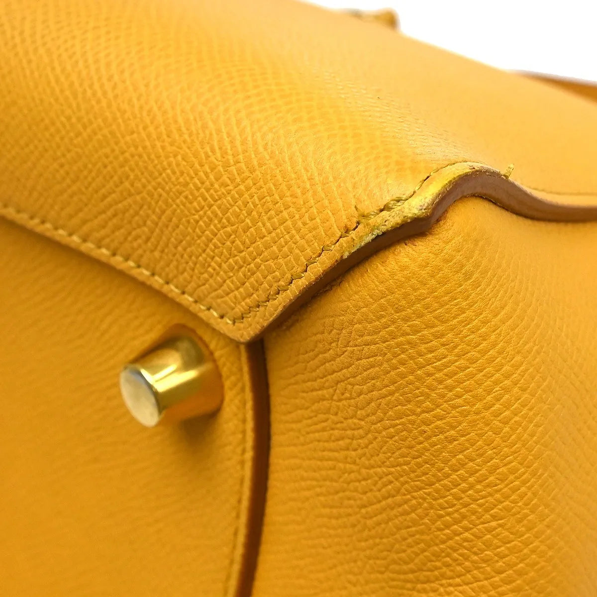 Celine Belt Textured Leather Yellow Leather Handbag (Pre-Owned)