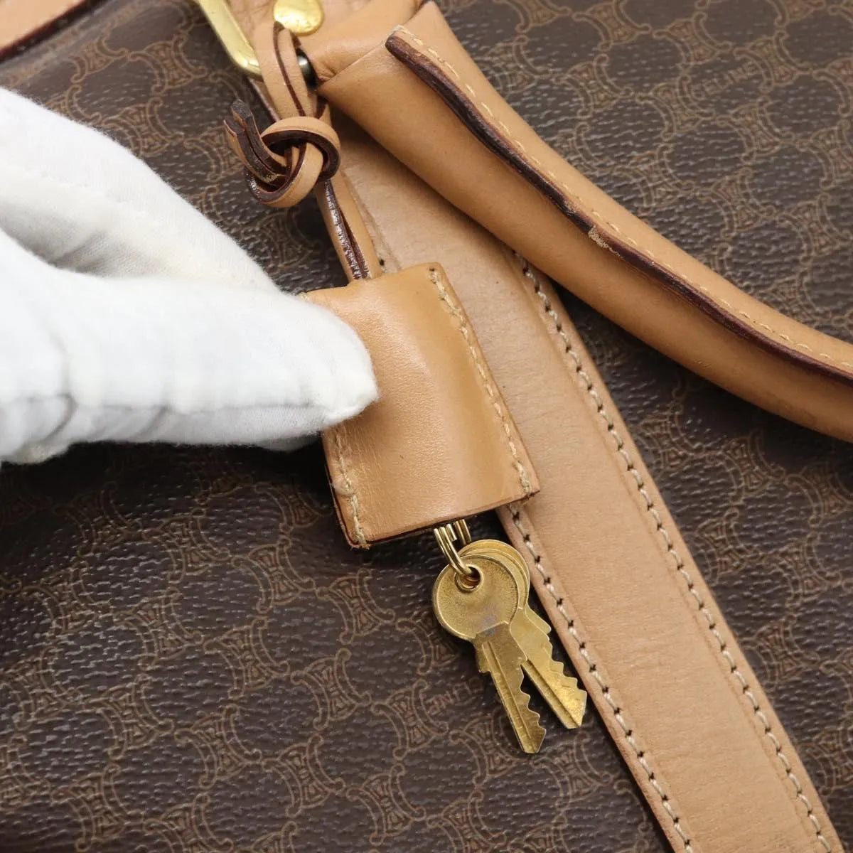 Celine Vintage Duffle Canvas And Leather Brown Canvas Travel Bag Bag (Pre-Owned)