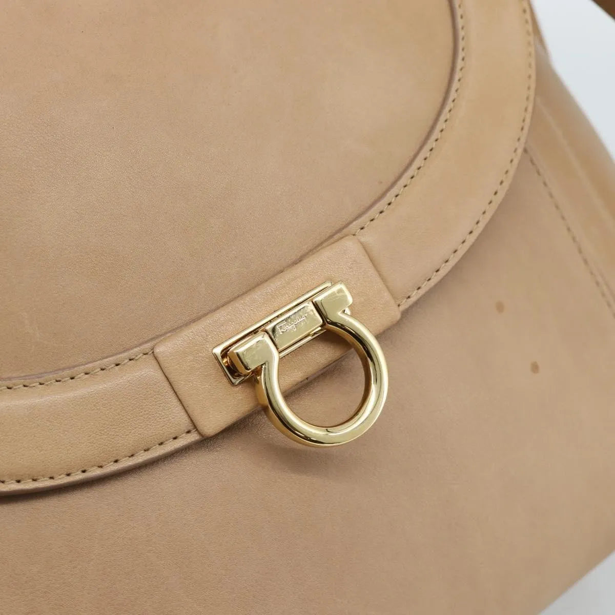 Salvatore Ferragamo Sofia Rainbow Saddle Leather Beige Leather Handbag (Pre-Owned)