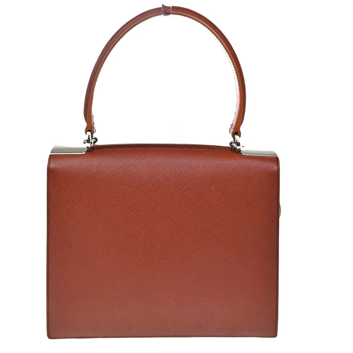 Salvatore Ferragamo Double Gancini Top Handle Saffiano Leather Brown Leather Handbag (Pre-Owned)
