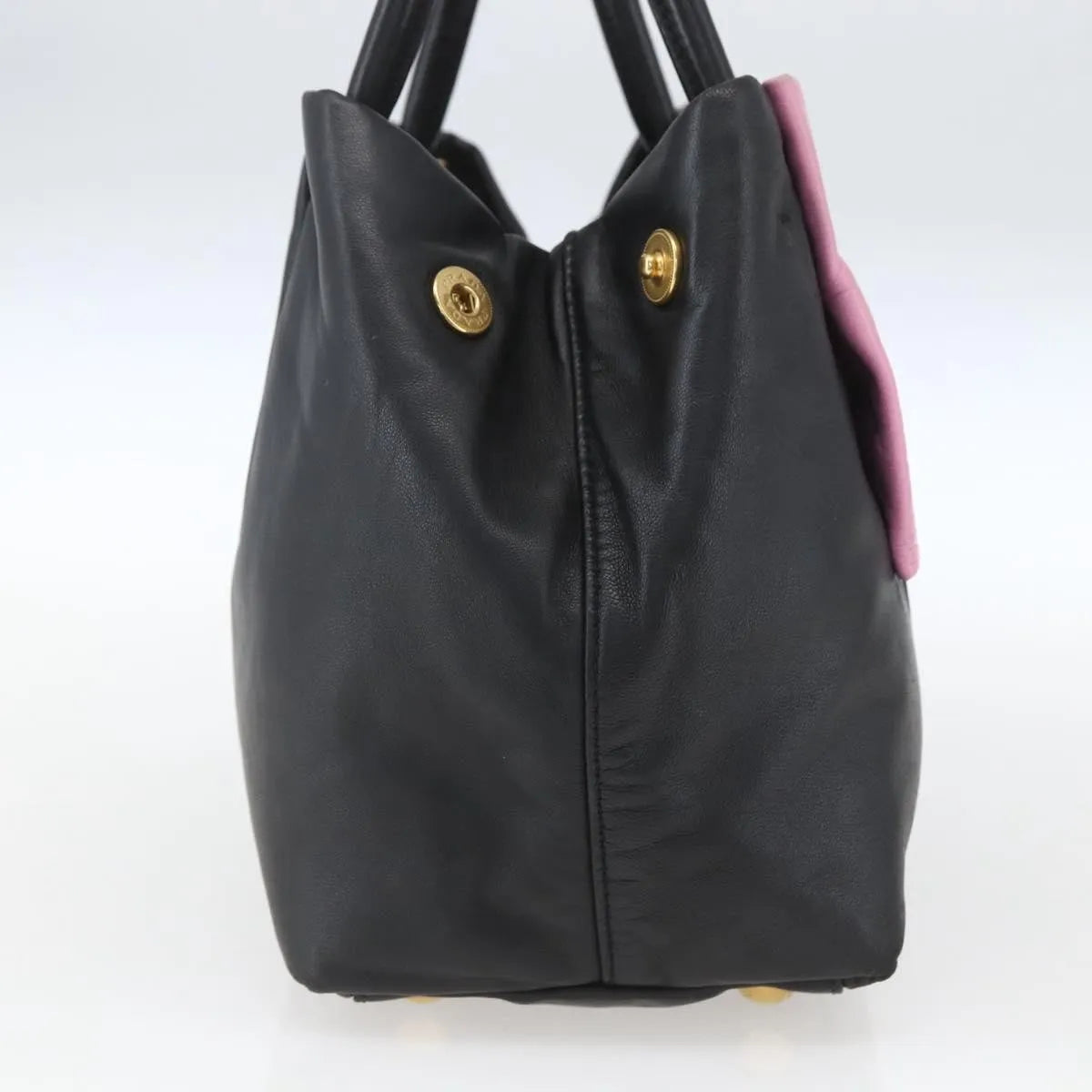 Prada Bow Tote Leather Black Leather Tote Bag Bag (Pre-Owned)