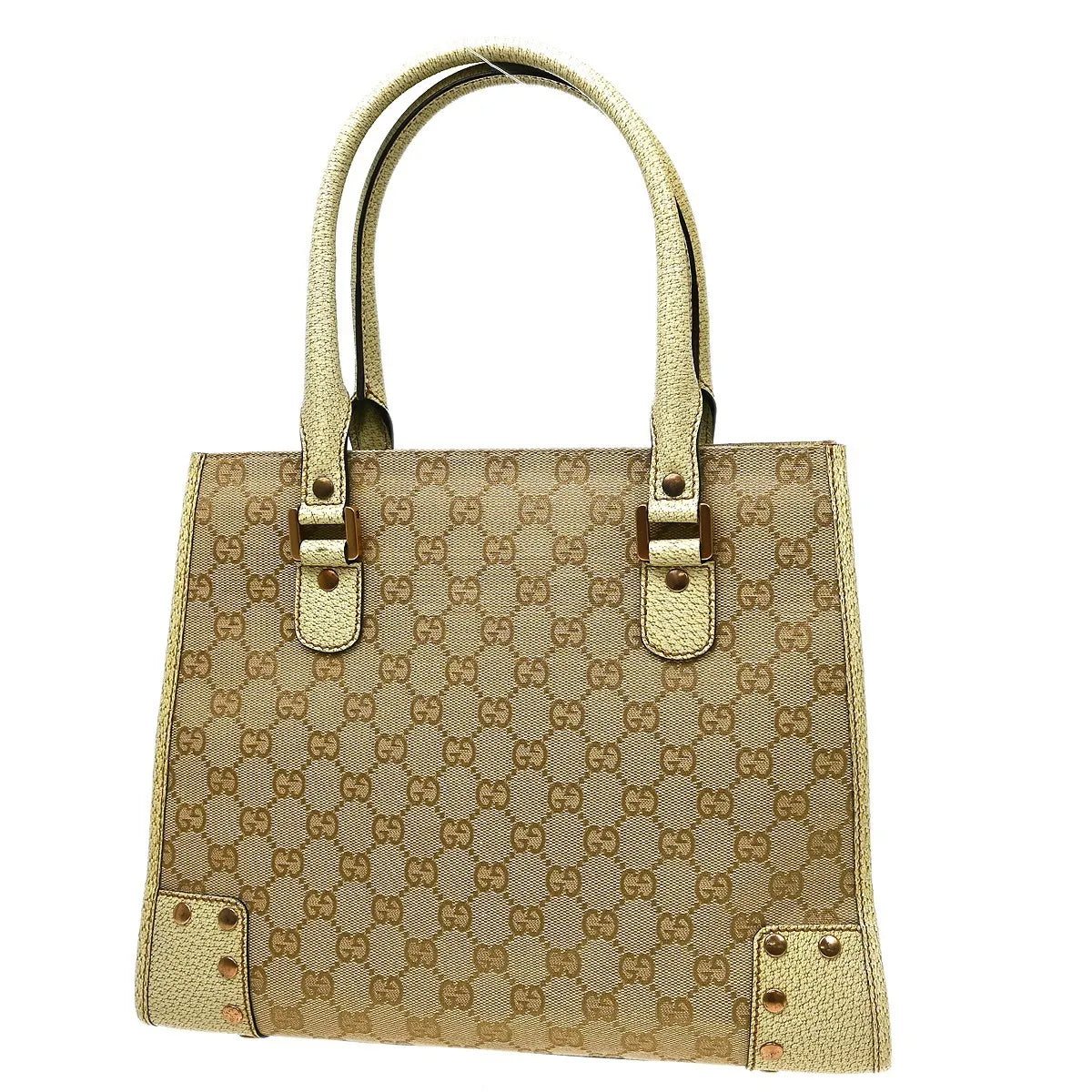 Gucci Miss Gg Tote Gg Canvas With Leather Beige Canvas Handbag (Pre-Owned)