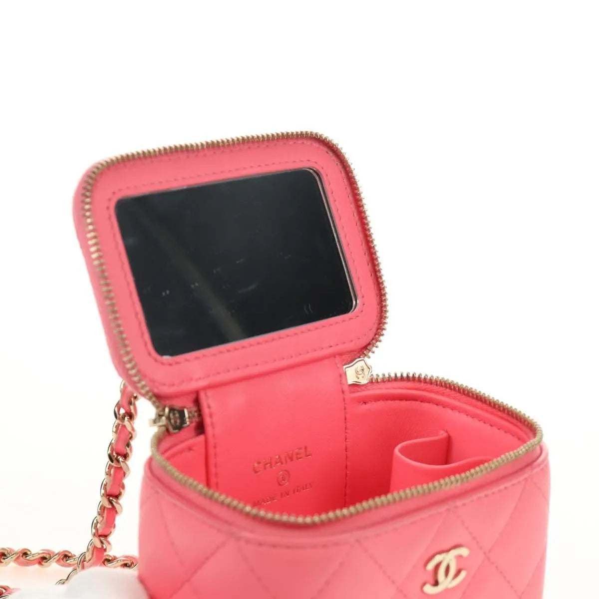 Chanel Classic Vanity Case With Chain Quilted Lambskin Pink Leather Handbag (Pre-Owned)
