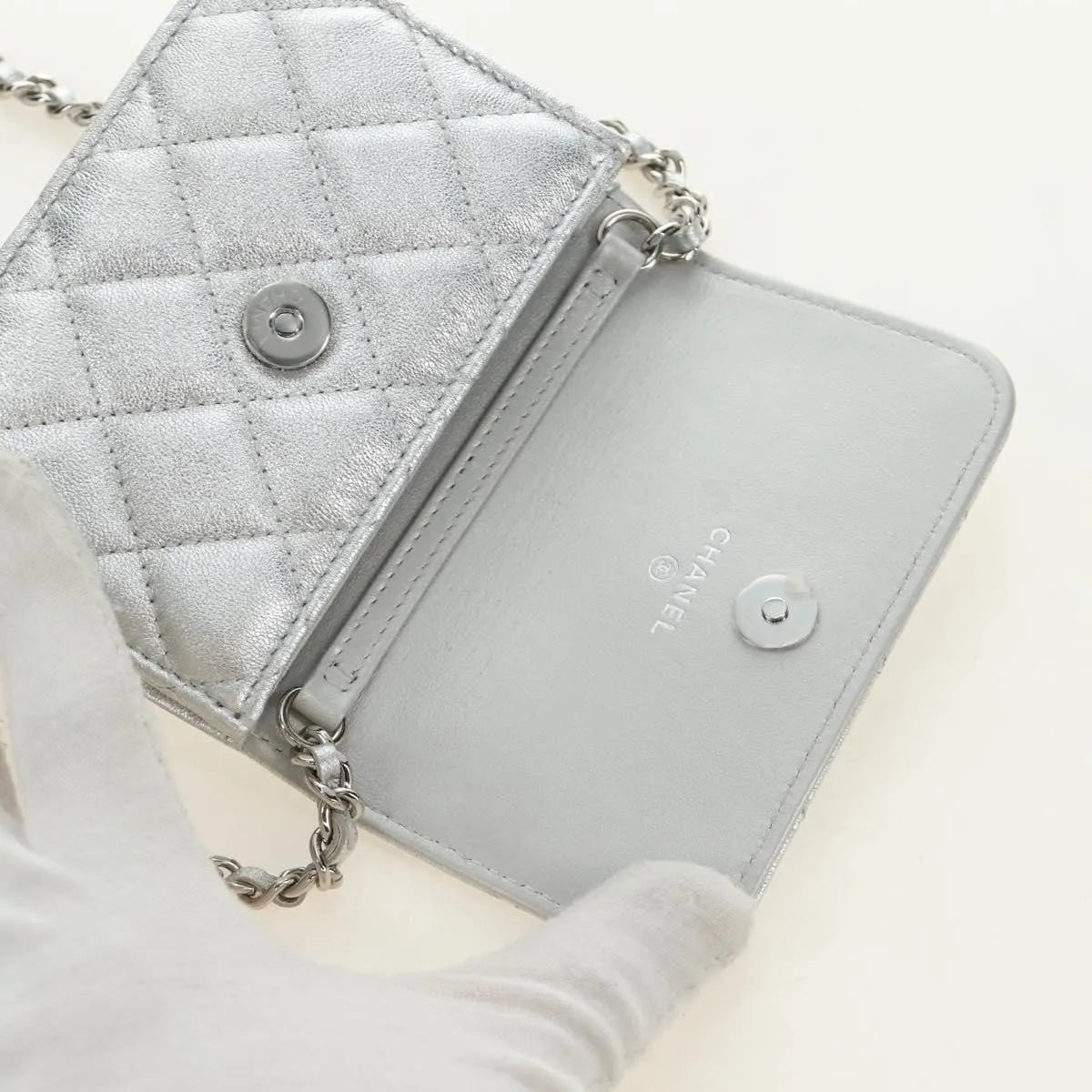 Chanel Cc Star Flap Chain Belt Quilted Lambskin Silver Leather Clutche & Pouche Bag (Pre-Owned)