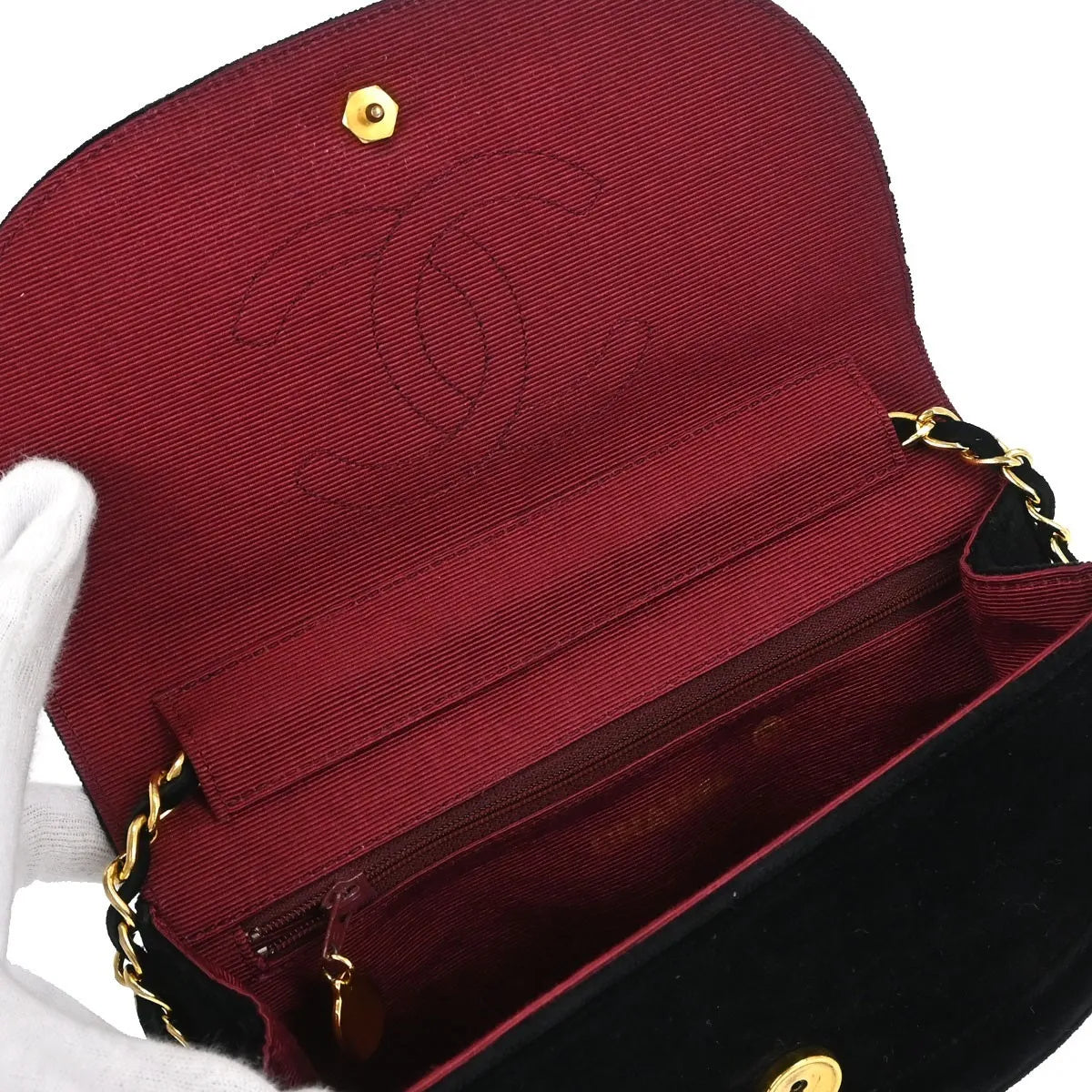 Chanel Vintage Crescent Flap Horizontal Quilted Velvet Black Velvet Shoulder Bag Bag (Pre-Owned)