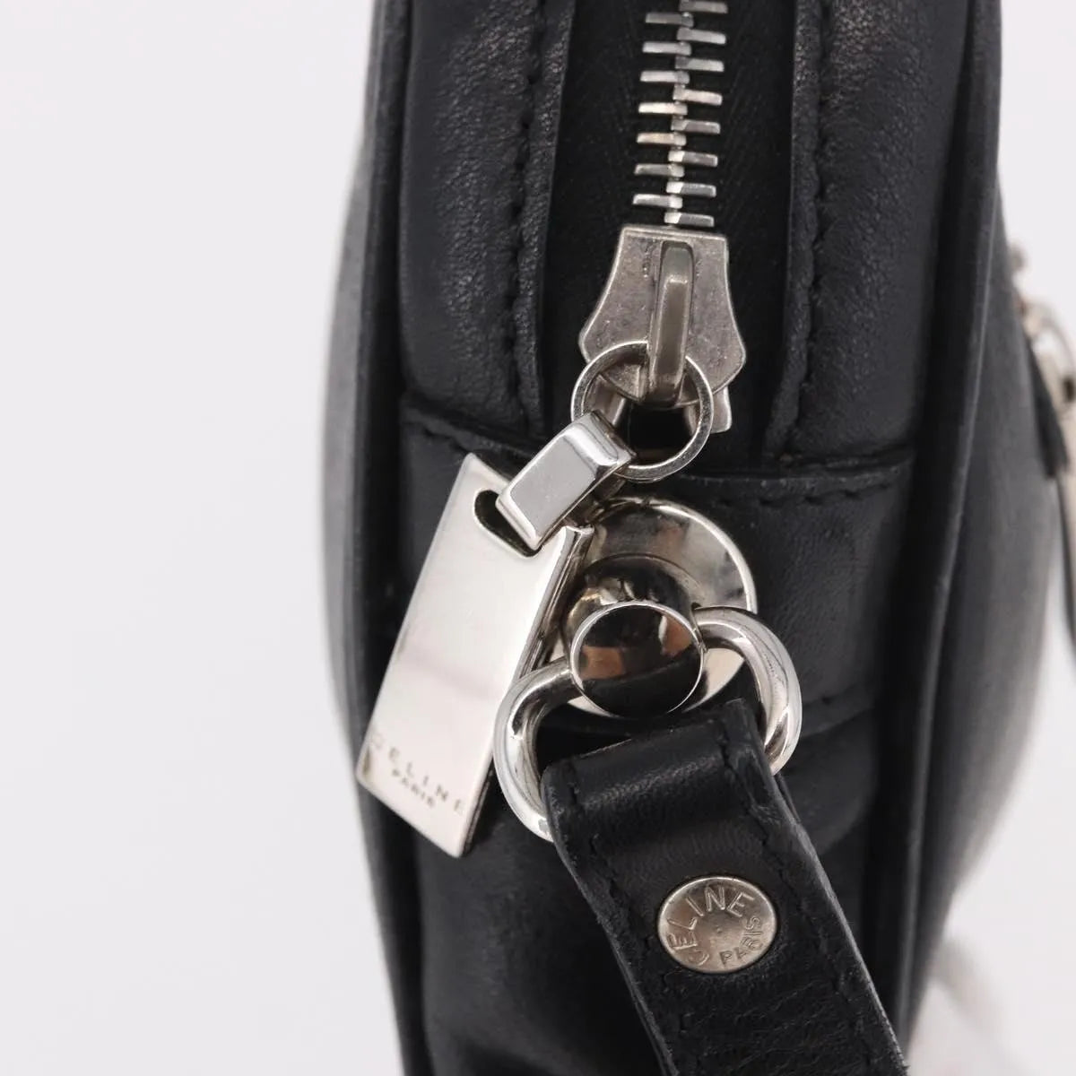 Celine Vintage Zip Wristlet Clutch Leather Black Leather Clutche & Pouche Bag (Pre-Owned)
