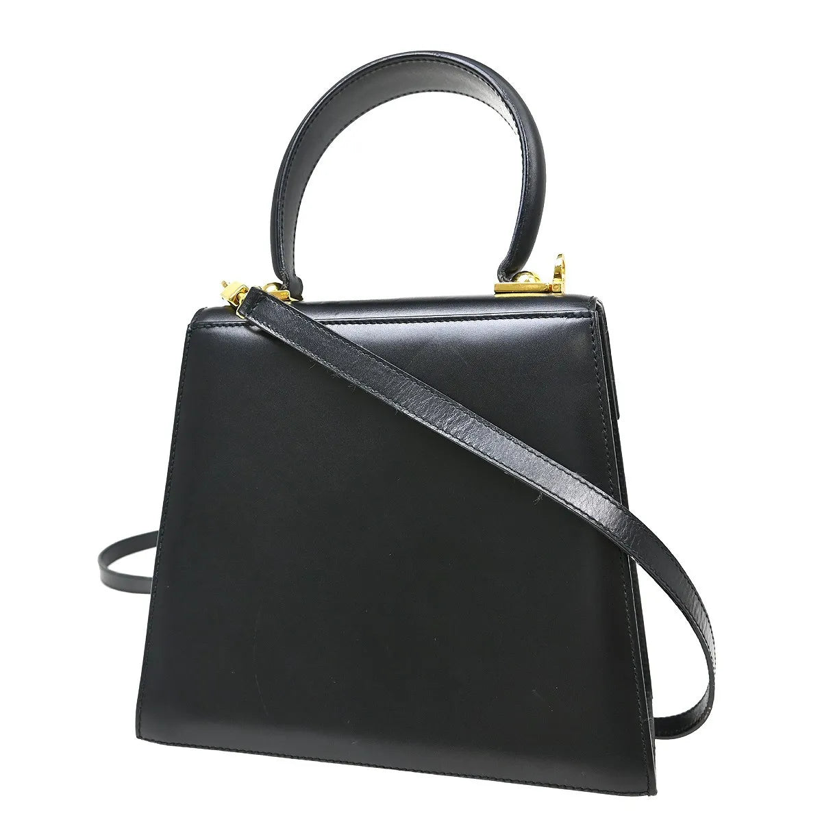 Salvatore Ferragamo Gancini Convertible Top Handle Leather Black Leather Handbag (Pre-Owned)