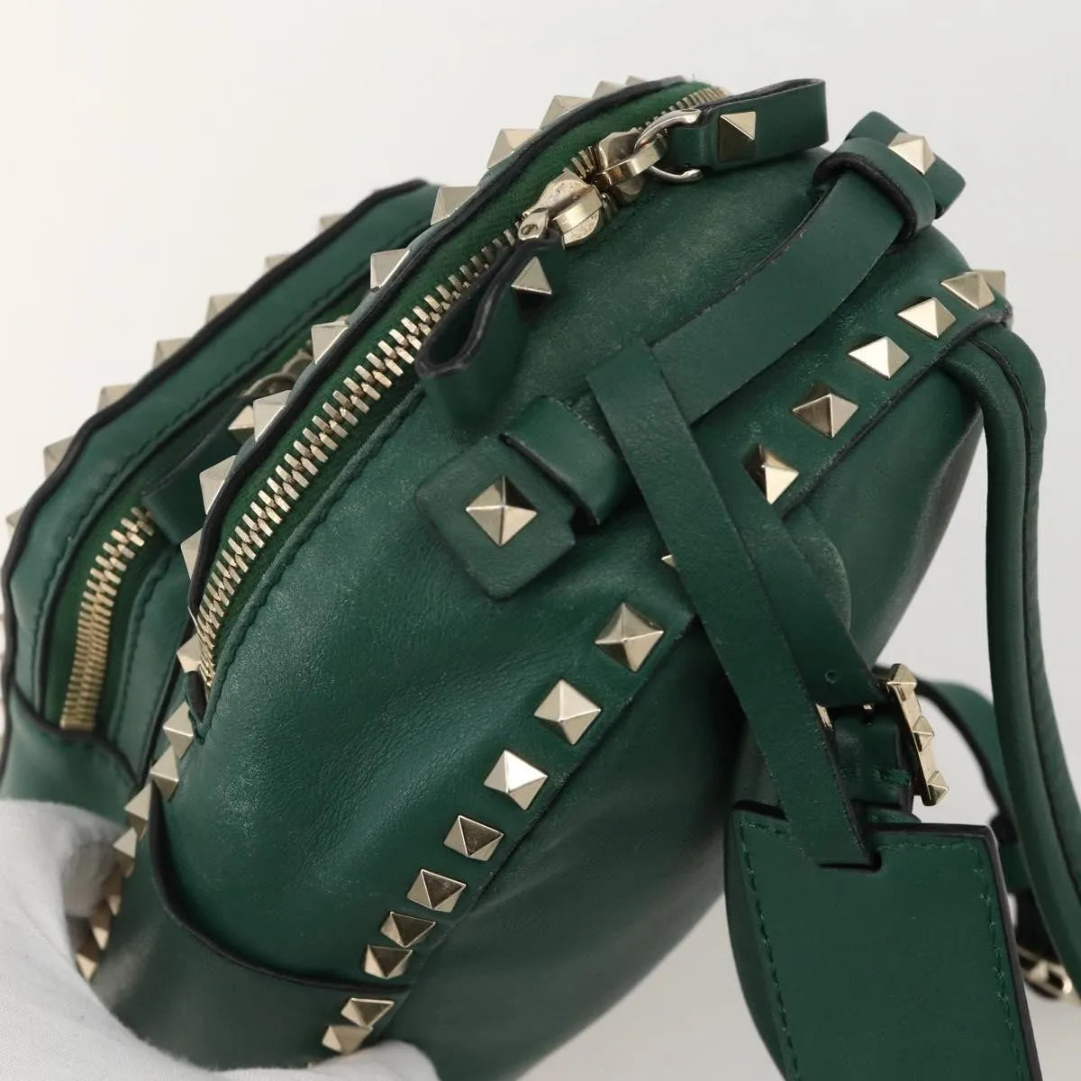 Valentino Garavani Rockstud Leather Green Leather Backpack Bag (Pre-Owned)