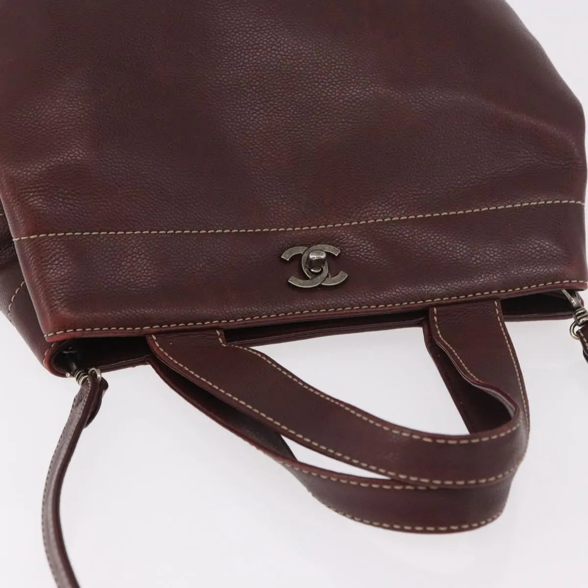 Chanel Vintage Cc Lock Tote Leather Brown Leather Tote Bag Bag (Pre-Owned)