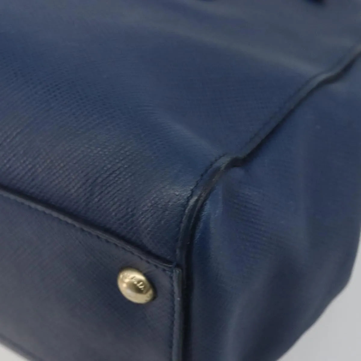Prada Cuir Frame Double Zip Tote Saffiano Leather Blue Leather Tote Bag Bag (Pre-Owned)